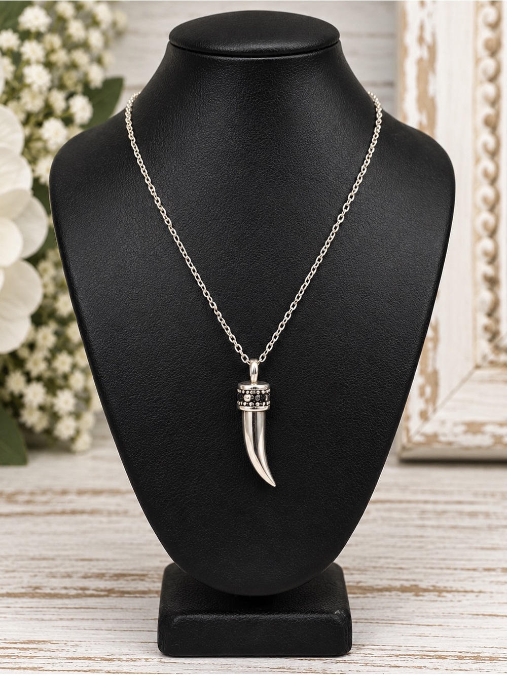 Anna Beck Sterling Silver Black Onyx Horn Pendant Necklace 30”